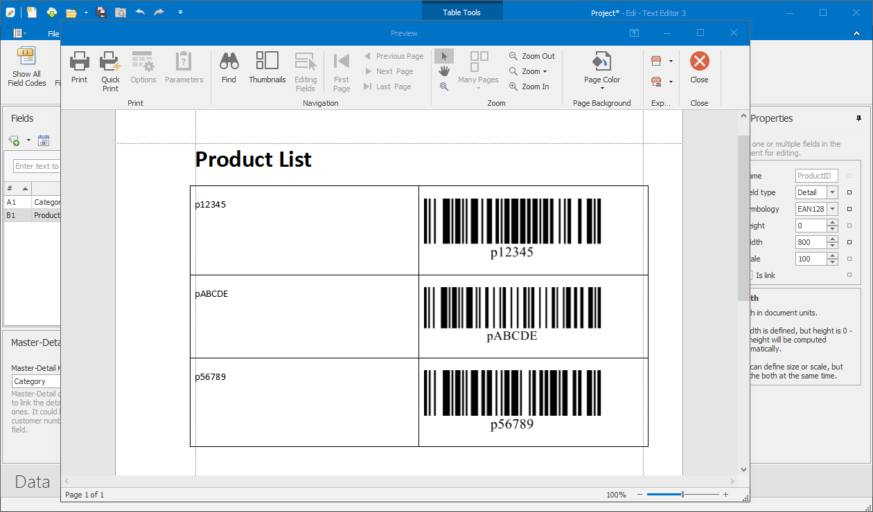 Preview mail merge with barcode