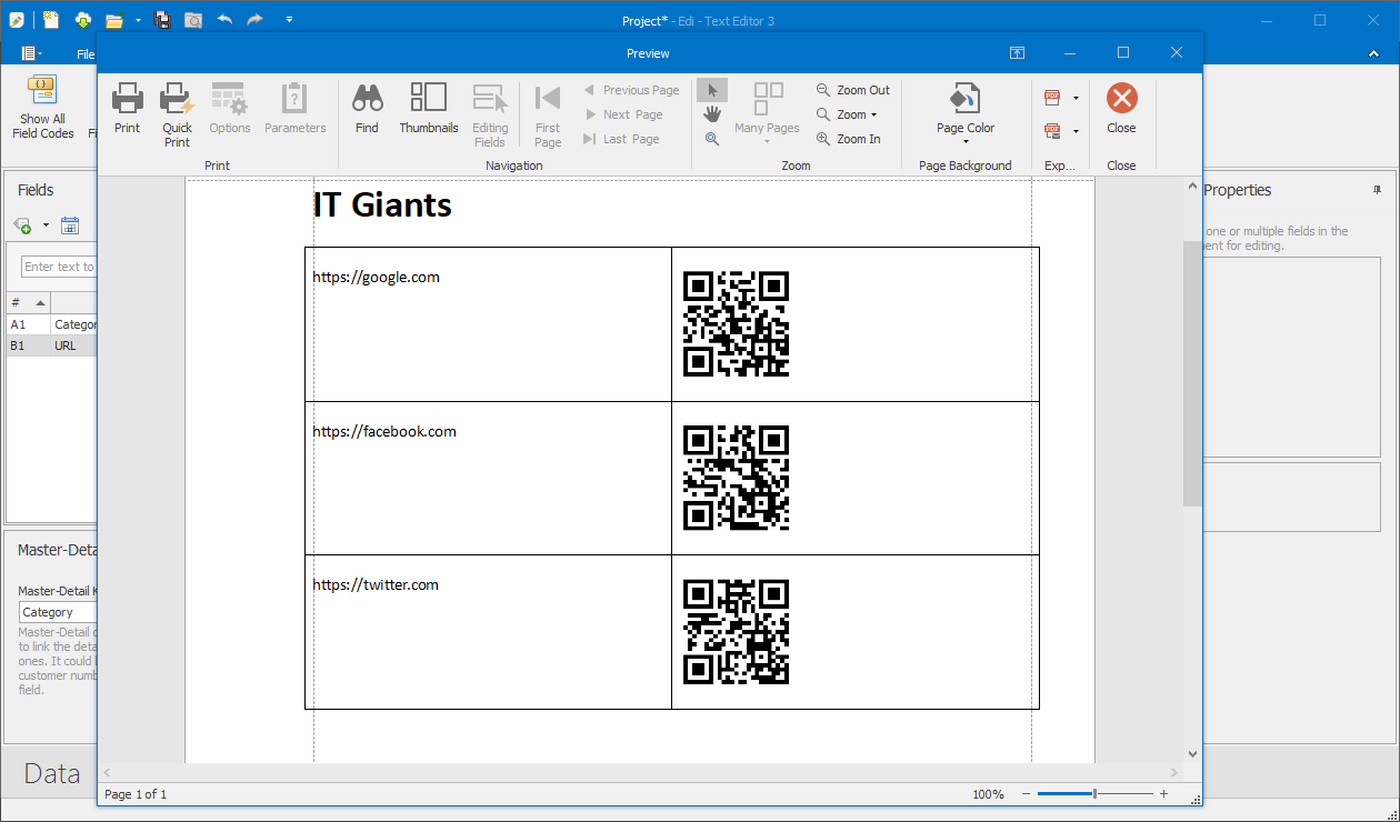 Preview mail merge with QR code