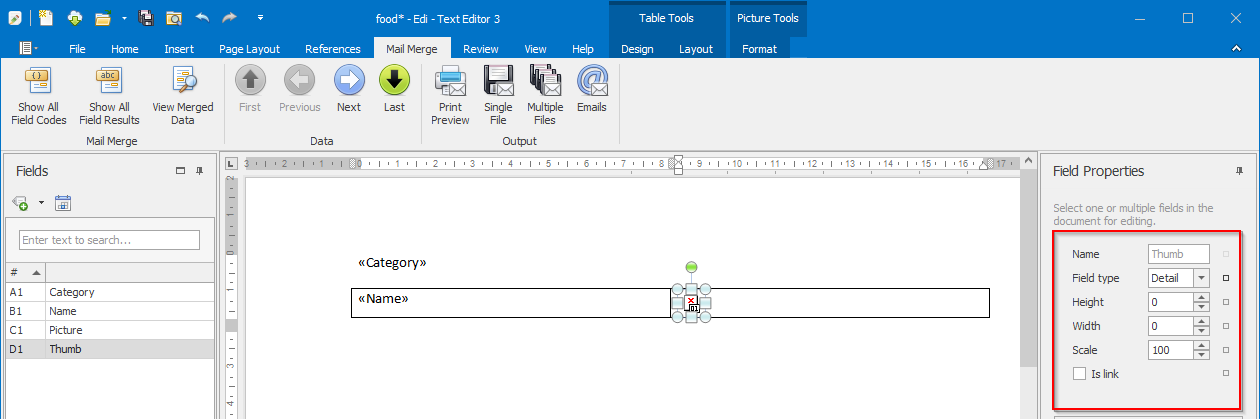 Set size for a mail merge picture