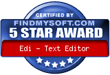 5 Sterne Auszeichnung für Edi-Texteditor auf findmysoft